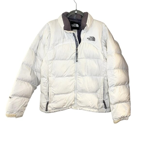 North Face Nuptse 700 Down Jacket Womens Small White Puffer Coat Goose Fill - Picture 1 of 9